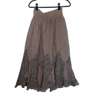 Reba Brown Western Fairy Skirt with Lace Detail